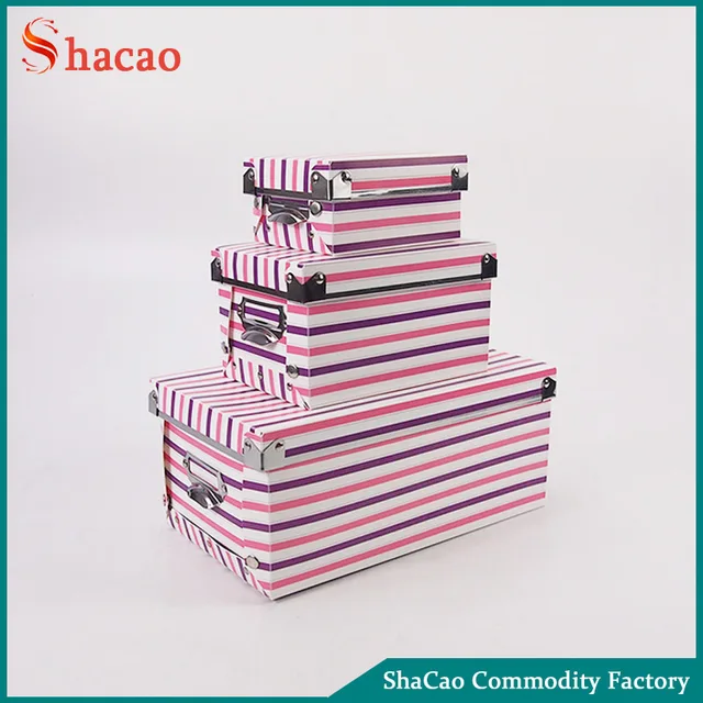 stripe cardboard set of 3 pcs foldable plastic storage organizer