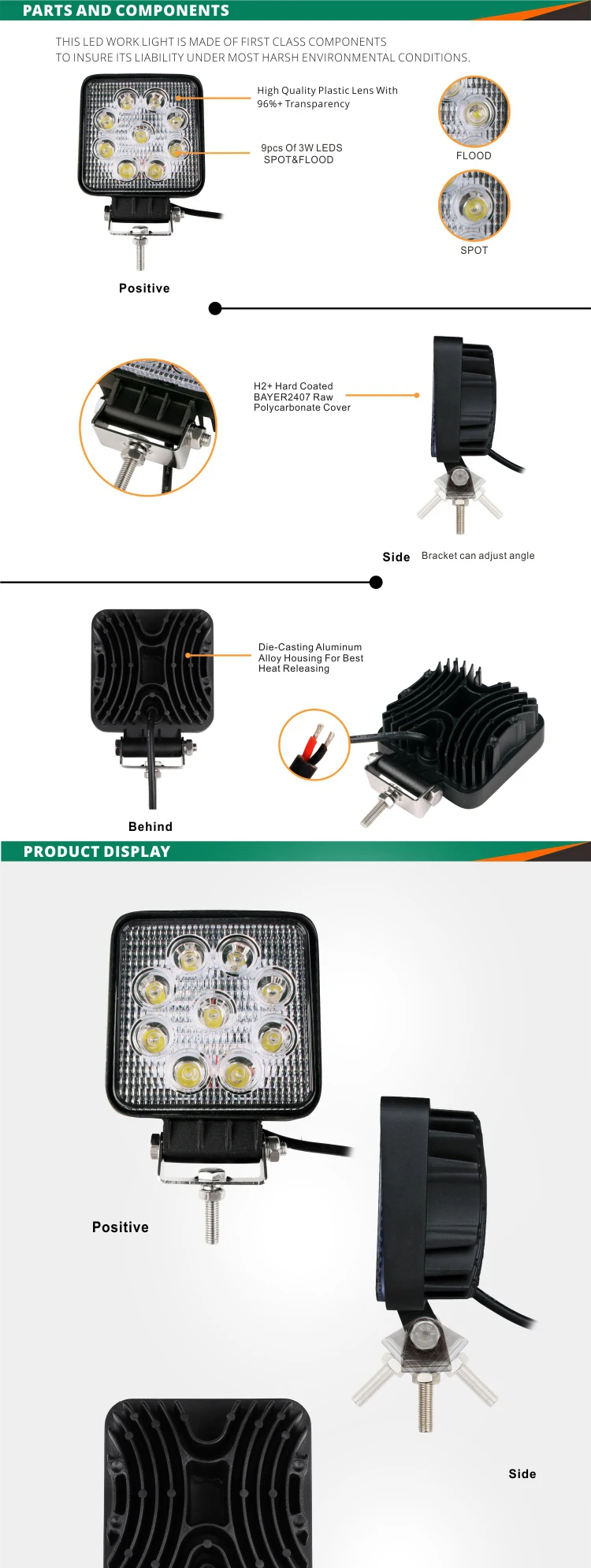 凝灰岩加出厂价格27w led工作灯拖拉机工作灯