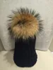 Royalblue hat with khaki ponpon big raccoon fur/Stock/Hot