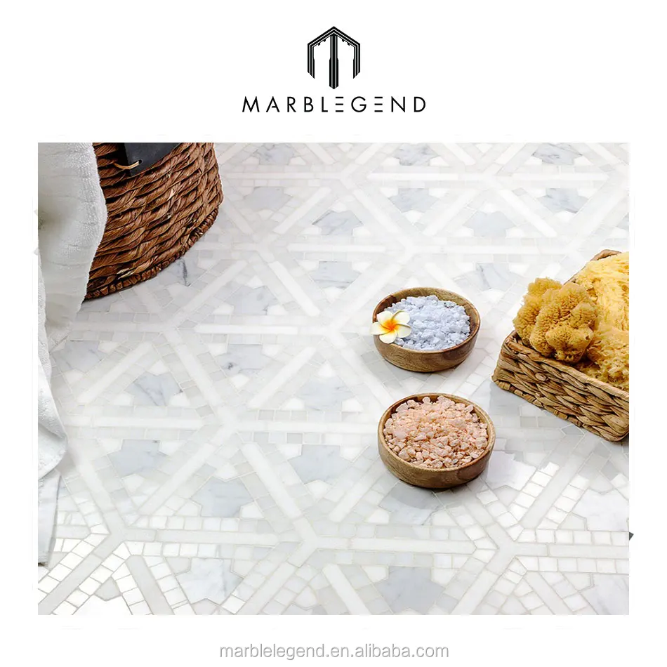 mosaic floor,firstfloor modern pattern design triangle shape white marble mosaic floor