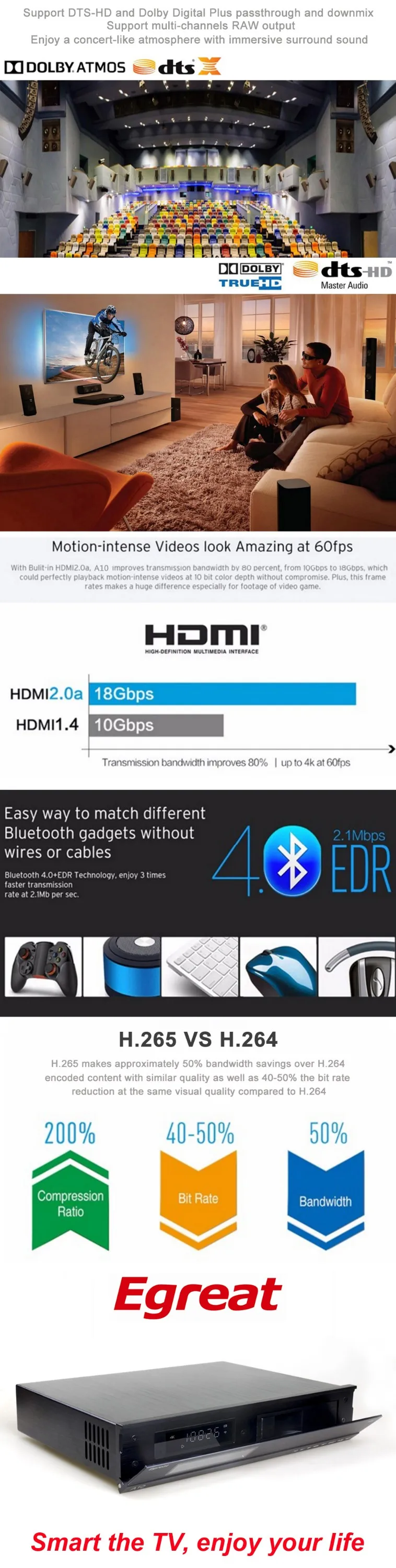 Egreat A10 VP9 H.265/HEVC 4 K D&eacute;codage Mat&eacute;riel jusqu'&agrave; 200 MBPS D&eacute;codage Flux - ANKUX.COM