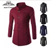 China Cloth Factory Custom Wholesale Winter Dust Coat Slim Fit Stand Collar Long Mens Blank WindbreakerJacket Coat