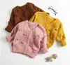2018 winter V neck handmade crochet knitting pompom children baby girls sweater