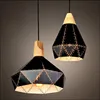 Black white iron retro pendant lamps wood&metal diamond lampshade industrial hanging light cafe/dining/living room light fixtrue