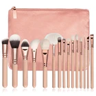 High Quality 15pcs Brushes Set Pink Wood Handle White Synthetic Hair Hair Brushes Makeup Sets