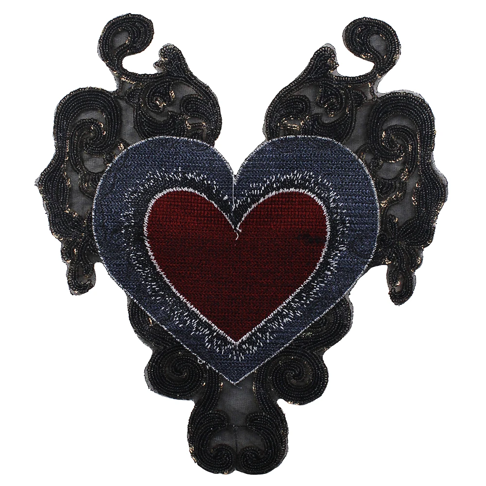 Cheap Beaded Gold Sequin Heart Patches Embroidery Badges