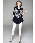 Casual Loose High-End Heavy Industry Embroidery Black And White Shirts Cotton And Linen Shirt Women