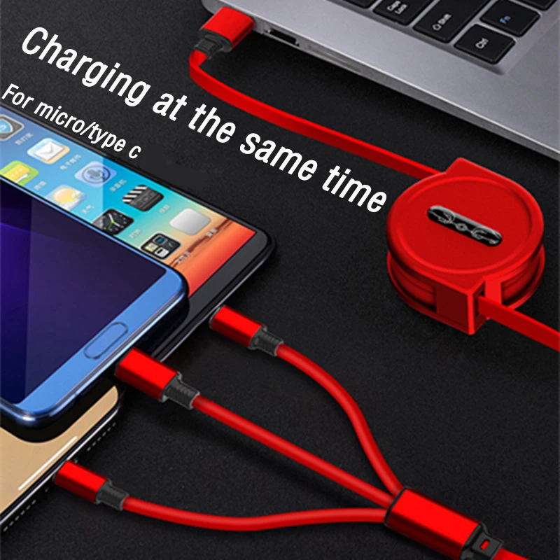 Four Colors 3 in 1 Retractable USB Cable - ANKUX.COM