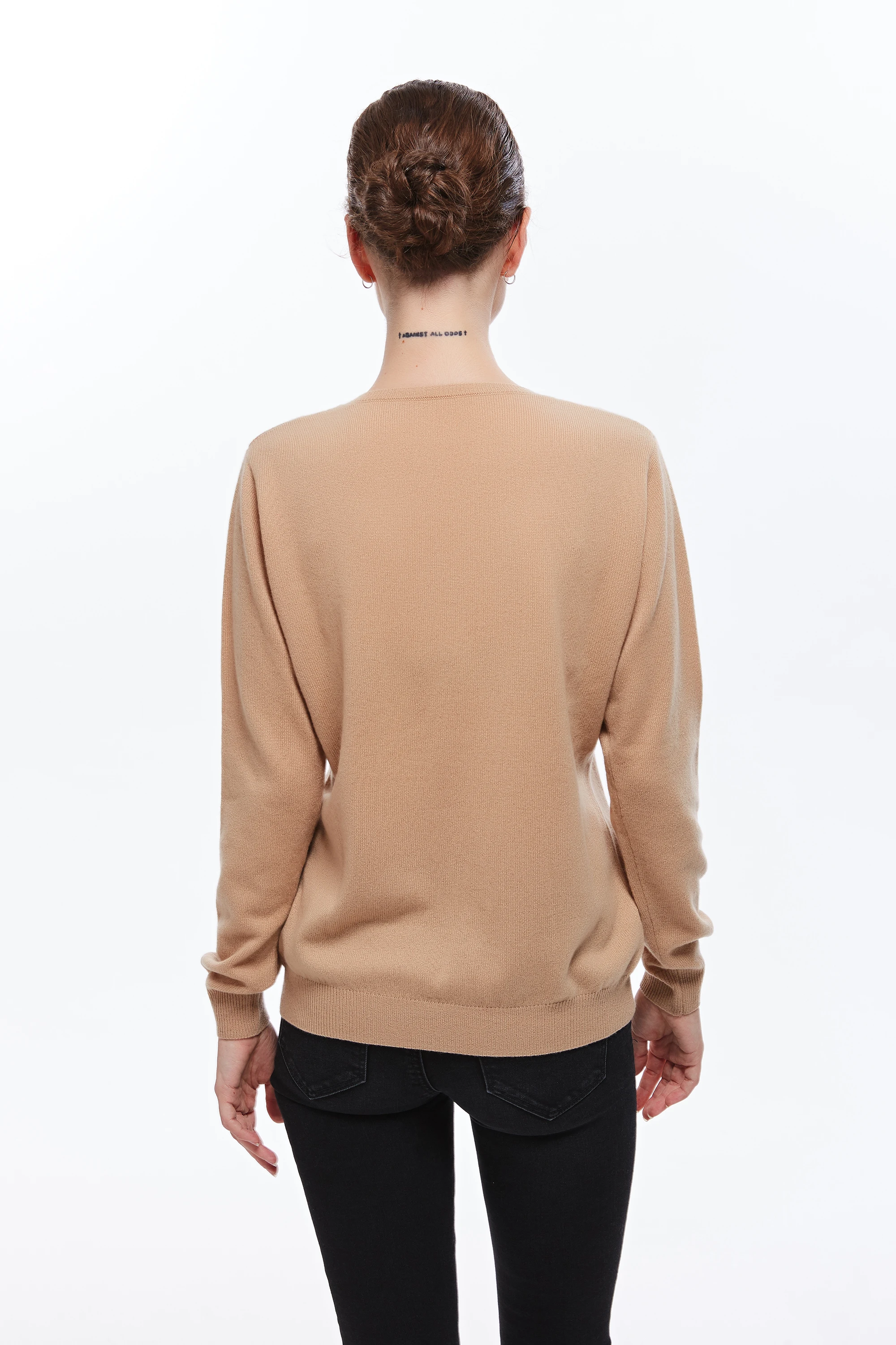 100% cashmere women basic v neck sweater pullover