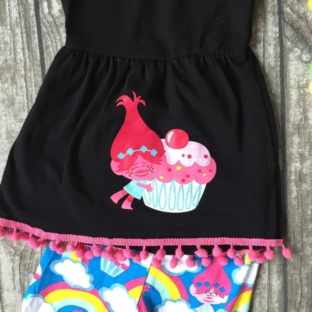baby Girls Summer clothes girls children troll hair capcake outfits kids rainbow capri pants outfits with accessories