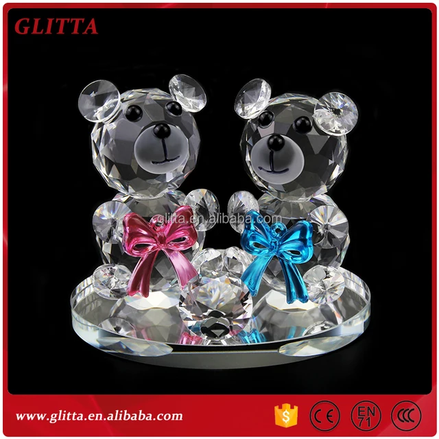 crystal teddy bear with love heart,wedding crystal on sale cg084