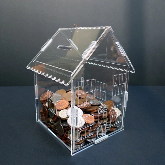 Ddd0001 House Shaped Acrylic Charity Box For Coins Collection,Charity