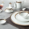 Dubai Royal gold Rim Ceramic Crockery Bone China Crockery for Hotel, Custom Decal Tableware, Embossed Gold Dinner Set<
