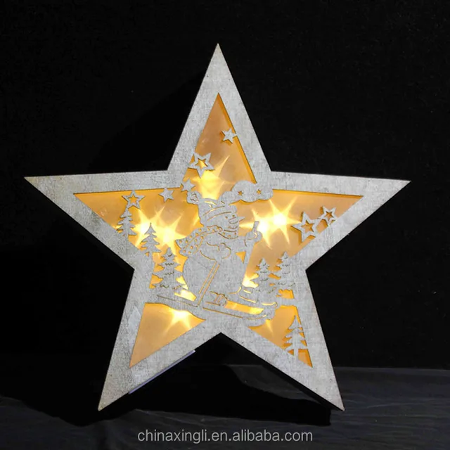Glitter wood star shaped LED lights for Christmas decor