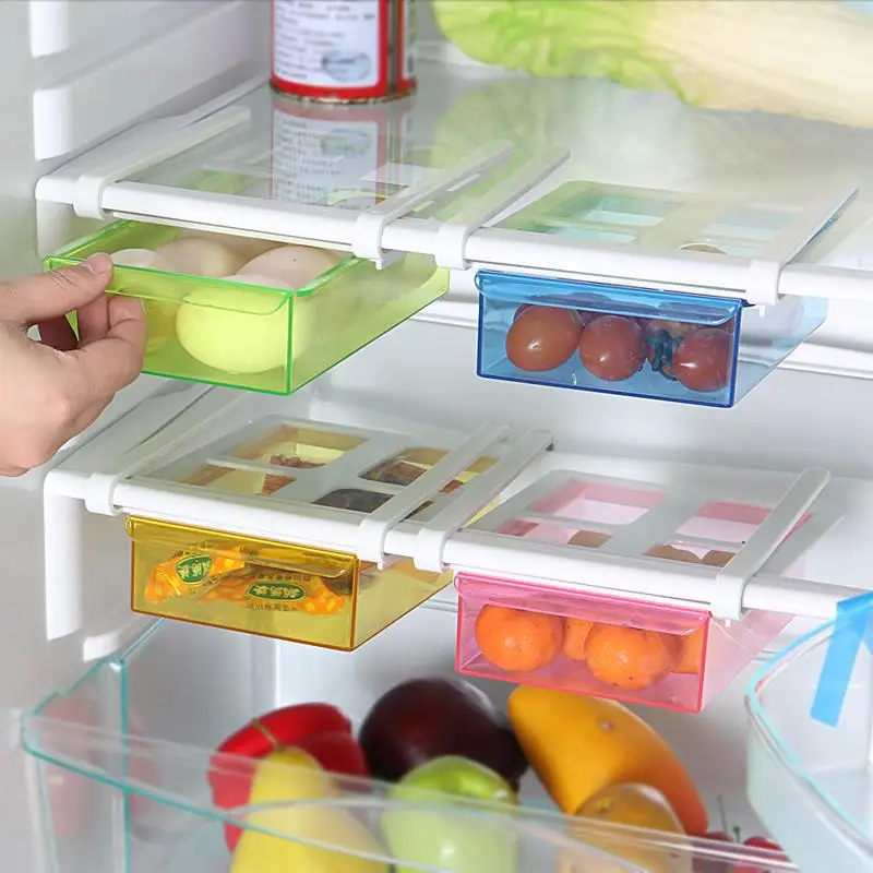 4 Color Slide Kitchen Fridge Freezer, Space Saver Organizer,Food storage shelf