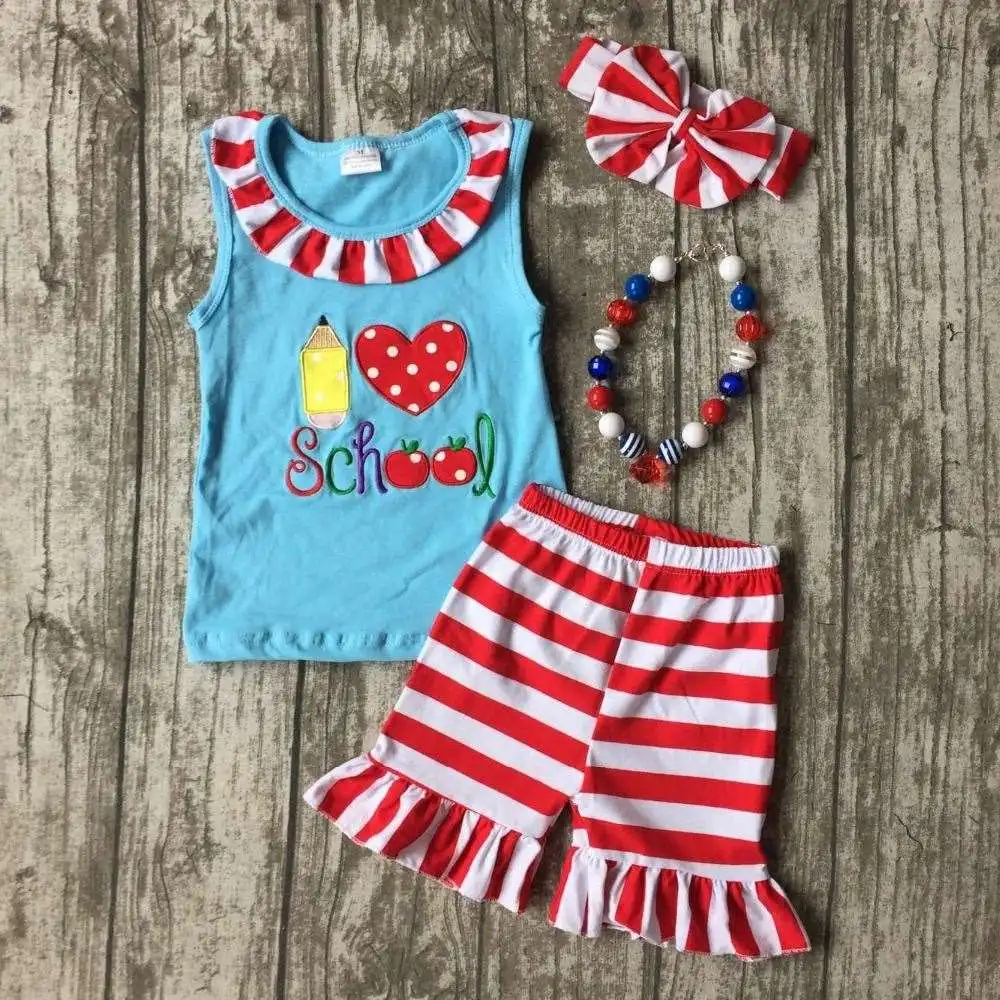 back to school otufits girl shorts striped pencil heart clothing shorts summer girl boutique shorts with match accessories