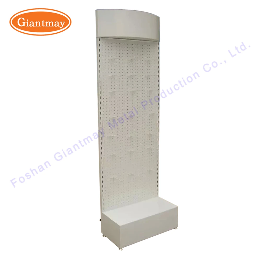 Retail Store Shop Floor Standing Small Pegboard Hanging Product Metal Display Rack with Shelf