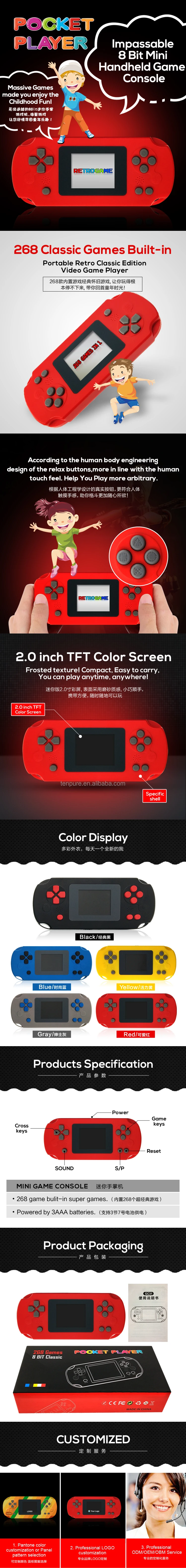 Portable Classic 8 bit Handheld Game Console 268 in 1 Retro Games Player For Christmas Gift Mini Game Consoles Retro Consola Pad