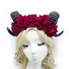 Hallowmas hair accessories Velvet fabric wine red rose plastic black bull horn Halloween headband for hair decoration