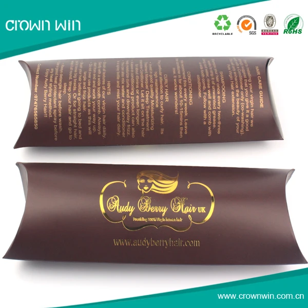 custom cardboard packaging case hair extensions kraft pillow box