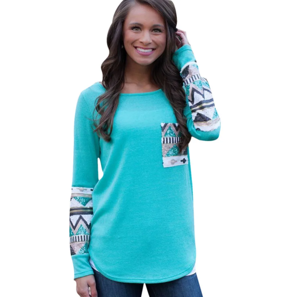 women long sleeve o-neck print geometric t shirt camisetas y tops blusas fashion clothing 2015 vetement femme poleras de mujer