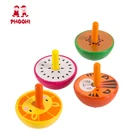 New arrival cute animal colorful children classic wooden spinning top toy for kids 3+