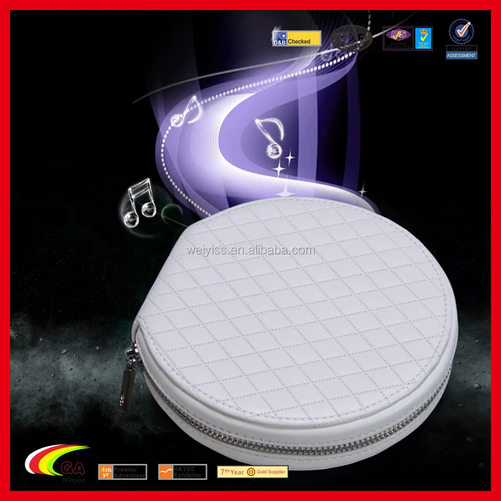 2016 New Blank Round CD DVD Bag with Zipper, Personalized PU Leather CD DVD Carrying Case Holder