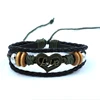 love pendant adjustable boy drawstring handmade leather bracelet with wooden bead