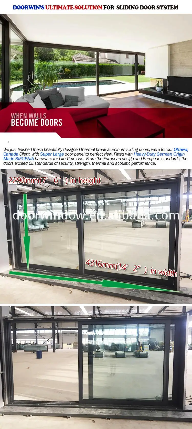 Aluminum door with parts jamb and glass handles