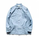 Royal wolf denim shirt manufacturer light blue bleach wash multi pockets relaxe fit men's denim shirts
