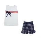Little girls boutique remake clothing sets white top with polka dots shorts high quality children cotton baby clothes