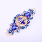 JUNAO 55*132mm Sewing Blue AB Glass Rhinestone Buckle Connector Strass Chain Flower Crystal Applique for Bikini Dress Crafts