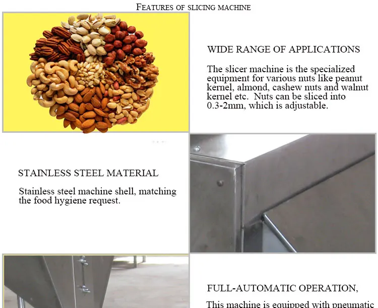 Automatic 300 kg Per Hour Peanut Almond Nuts Slicing Machine Peanuts Almond Slice Cutting Machines factory