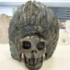 Unique natural Native American Indian labradorite quartz crystal skull for sale