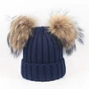 2018 Cheap Factory Children's Warm Knit Hats faux fur pom poms mom and baby winter crochet knitted hats cap