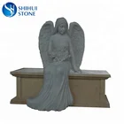 Granite white and black bench tombstone and monument, bench headstone