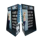 New design Paperboard Echo-friendly merchandise floor display stand with plastic hooks