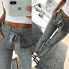 gray plaid check pants For Women High waist pants streetwear capris summer pants