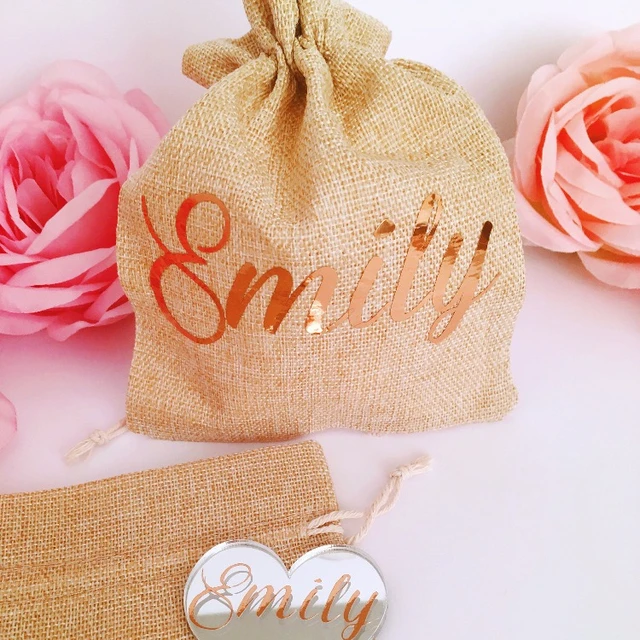 custom gorgeous wedding party gift jute drawstring bag