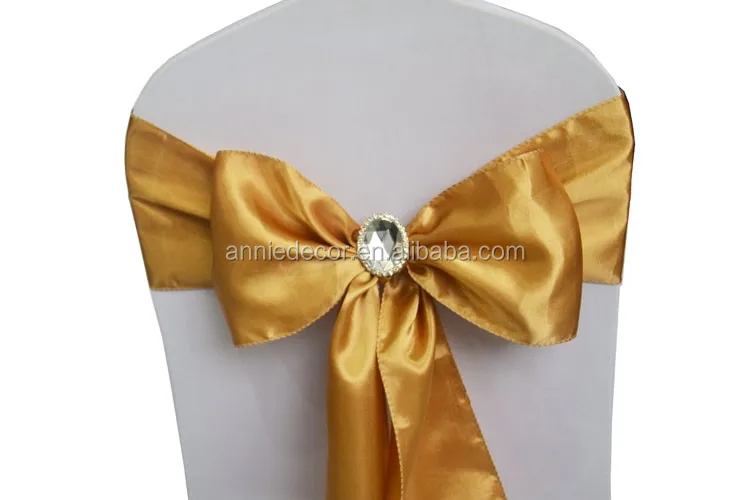 Hot sale beautiful gold satin wedding chair sashes with buckle