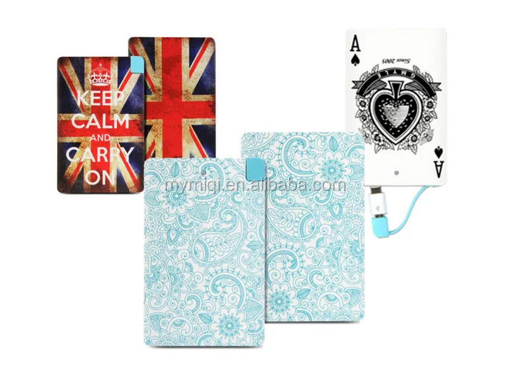 Wallet credit card power bank 3500mah with built-in cable