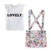 Mudkingdom children's girl baby lovely floral summer new children's wear t-shirt and braces skirt two sets