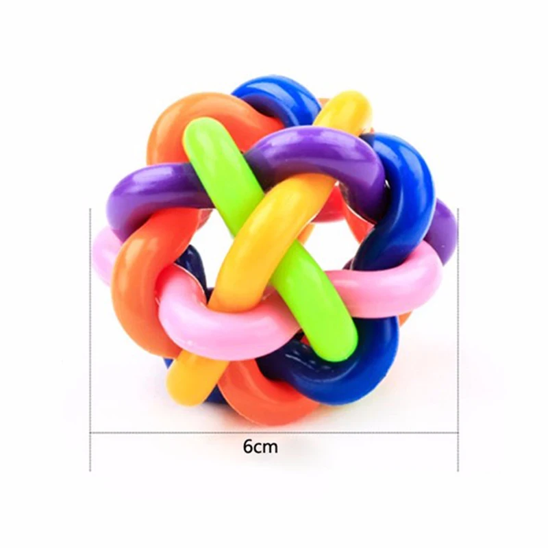 OnnPnnQ Colorful Dog Cat Food Toy Ball with Bell For Playing Squeak Sound Chew Funny Puppy Training Interactive Pet Supplies1