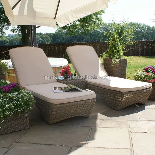 New Design Outdoor Furniture Outdoor Garden Rattan Reclining Chair Set Sun Lounger Rattan / Wicker Aluminium PE Rattan Modern