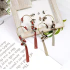 ed02083d Hot Sale Fashion Model Designs Jewelry No Hole Hoop Statement Red Tassel Chains Earrings
