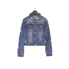 2019 New Arrival OEM Wholesale Fashion Ripped Distressed Cropped Denim Ripped Denim Jacket for Women