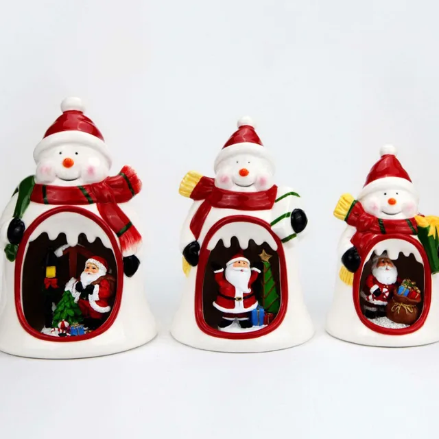 2018 ceramic christmas snowman lantern ornament with led