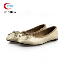 Wholesale ladies gold snake leather fashion dress ballet flats shoes
