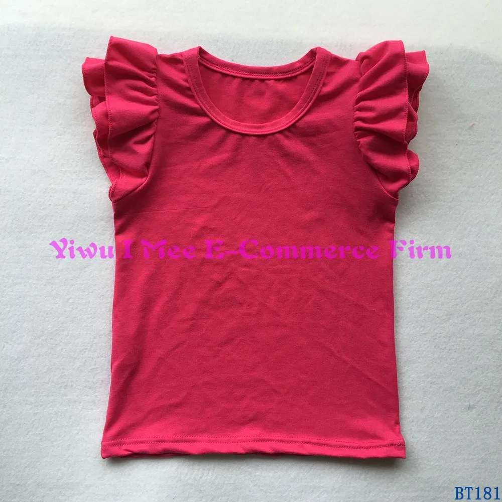 Newest Summer Children Clothes Boutique Little Girls Hot Pink Cotton Flutter Sleeve Shirts for kids
