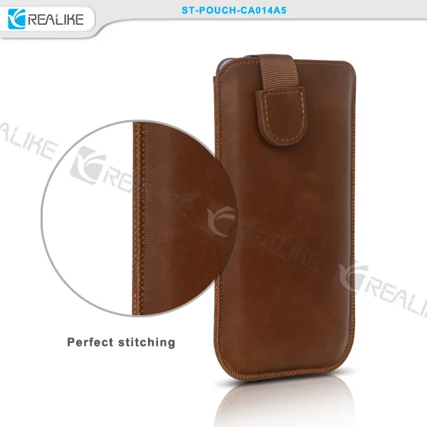 nice stitching phone case leather pull pouch,stand up pouch for